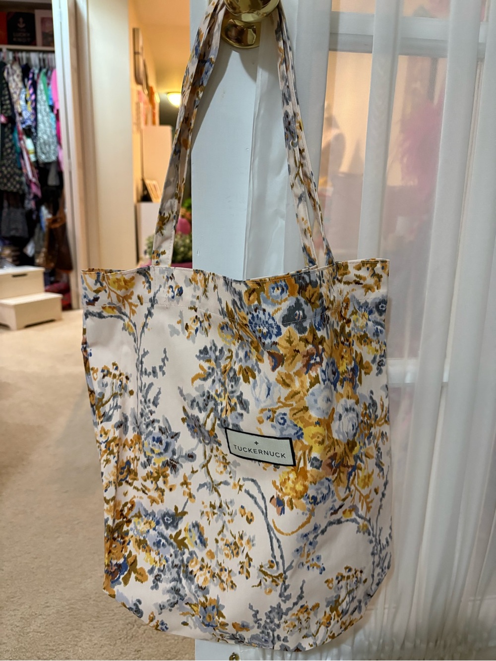 Tuckernuck Floral Tote Bag in Cream and Mustard
